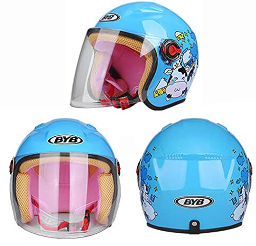 SUNSHXP Casco De Protección De La Luz del Casco De La Vespa De Los Niños Casco Abierto para Las Bicicletas De Motocross para Niños Scooter Bike Casco Adecuado para Niños Y Niñas De 2 A 8 Años,Azul