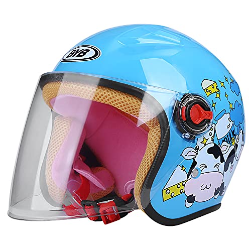 SUNSHXP Casco De Protección De La Luz del Casco De La Vespa De Los Niños Casco Abierto para Las Bicicletas De Motocross para Niños Scooter Bike Casco Adecuado para Niños Y Niñas De 2 A 8 Años,Azul