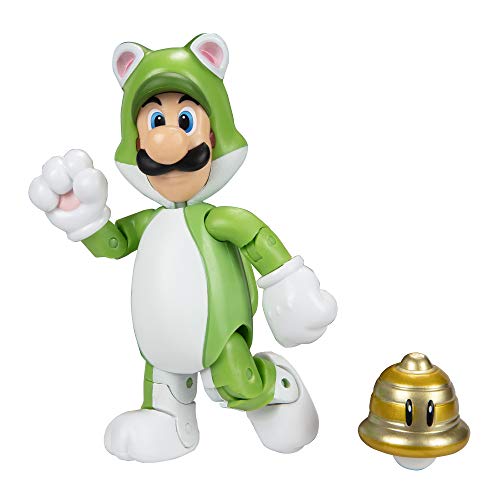 Super Mario Figura de acción 4 Pulgadas Gato Luigi Juguete Coleccionable con Super Ball Accesorio