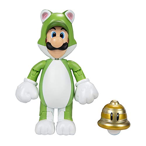 Super Mario Figura de acción 4 Pulgadas Gato Luigi Juguete Coleccionable con Super Ball Accesorio