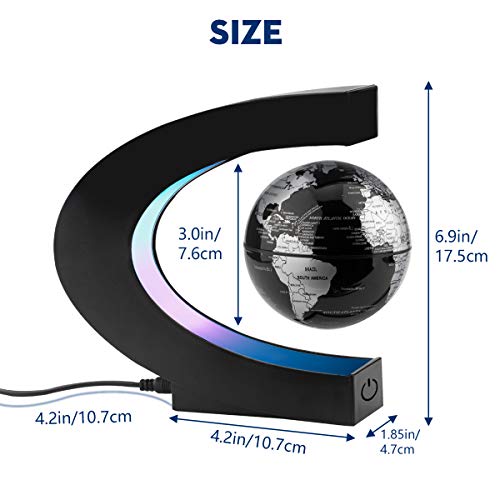 Surplex C Forma Globo Flotante de Levitación Magnética con Luces Color LED, Mapa de Mundial Rotativo para la Educación Enseñanza Inicio Oficina de Decoración de Escritorio Regalo (Negro)