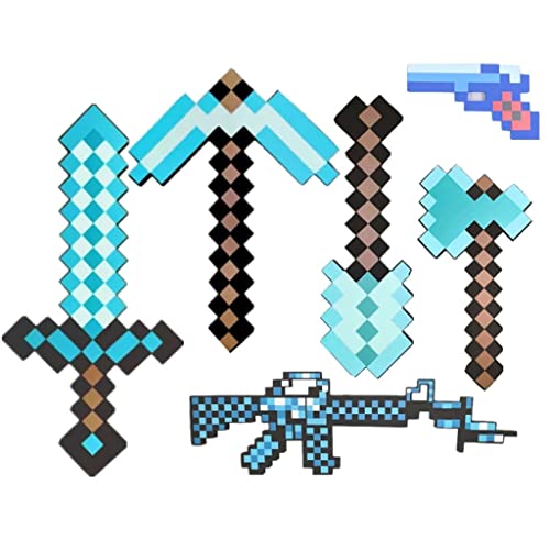 Swords Minecraft - Juego de combinación de Juego periférico de Espada de Espuma, Espada de Espuma y Pico, Espada de Diamante de Juguete de Espuma Eva (Espada Azul y Pico de Espada)