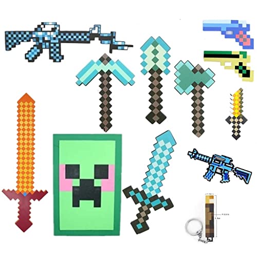 Swords Minecraft Juego periférico de Espuma y Escudo, Juego Combinado de Espuma Eva, Espada de Diamante de Juguete (Juego de 2 Piezas, Rojo/Azul, Espada y Escudo)