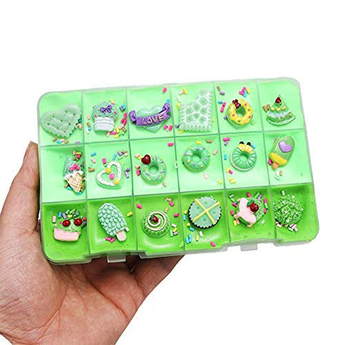 SWZY Butter Slime,Slime Fluffy,Slime de Plato con Ricos Accesorios de decoración de Galletas / Helados Verdes,Juguetes de Masilla de Slime no pegajosos para niños y niñas,3 Tipos de Verde