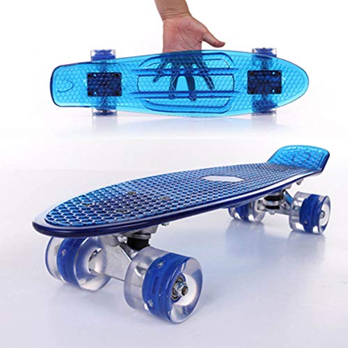 SXPC Tabla de Skate de plátano Transparente de 22"con luz LED, un Solo balancín, Longboard, Cubierta y Ruedas, Todo parpadeando en la Tabla de Skate ABEC-9