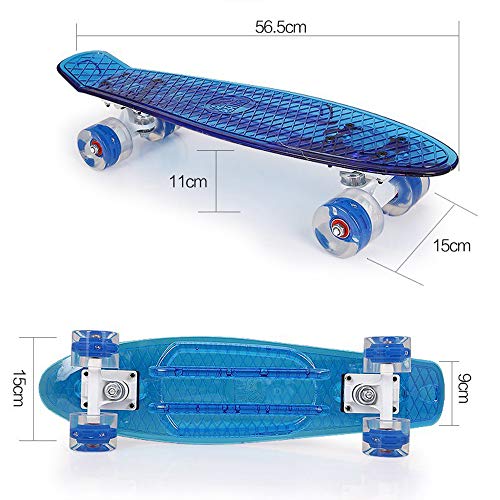 SXPC Tabla de Skate de plátano Transparente de 22"con luz LED, un Solo balancín, Longboard, Cubierta y Ruedas, Todo parpadeando en la Tabla de Skate ABEC-9