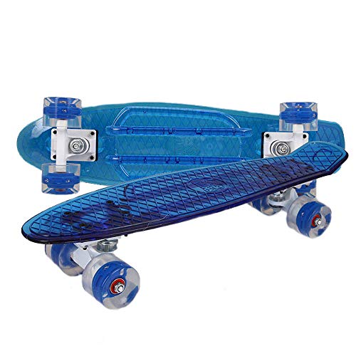 SXPC Tabla de Skate de plátano Transparente de 22"con luz LED, un Solo balancín, Longboard, Cubierta y Ruedas, Todo parpadeando en la Tabla de Skate ABEC-9