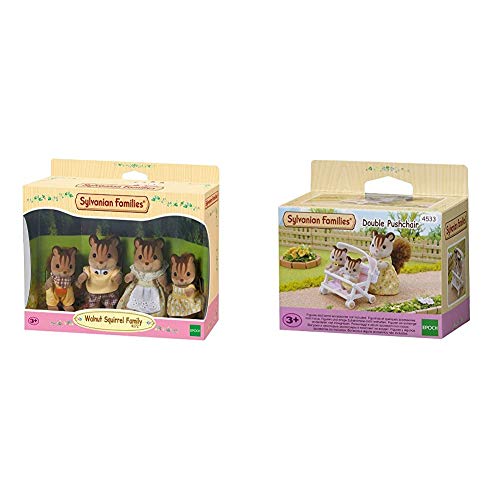 SYLVANIAN FAMILIES Walnut Squirrel Family Mini Muñecas y Accesorios, (Epoch para Imaginar 4172) + 4533 Carrito para Gemelos [Importado de Alemania]