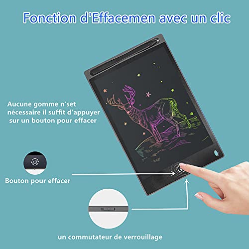 Tableta de escritura LCD colorida de 12 pulgadas con dibujo digital de pizarra mágica sin papel borrable con botón (negro)