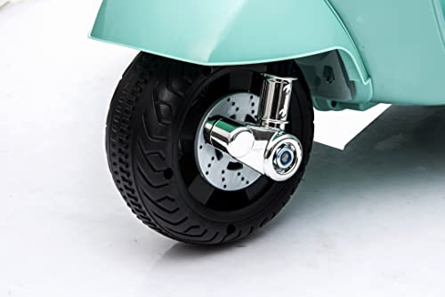 Tachan - Moto electrica mini Vespa color celeste, bateria recargable 6v, luz en faro delantero y bocina, pedal acelerador, hasta 25 kg, puede alcanzar los 3 km/h (711T00644 CPA TOY GROPU TRADING S.L.)