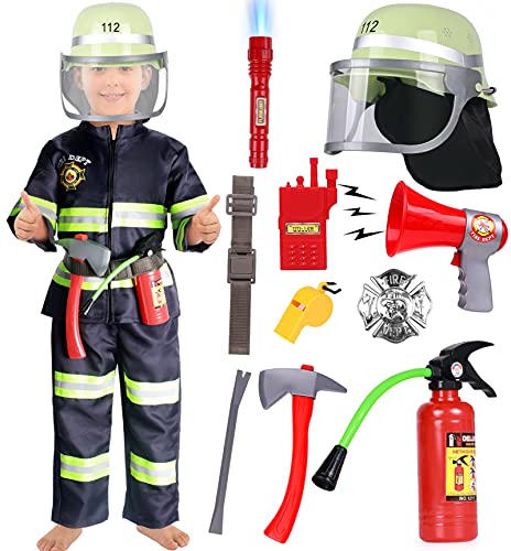 Tacobear Bombero Disfraz para Niños con Bomberos Juguete Extintor Juguete Bombero Accesorios Juegos de imitación Juego de roles para Niños Niñas Carnaval Halloween 3 4 5 6 7 8 9 Años (S(110CM))