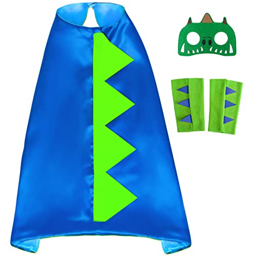 Tacobear Disfraz Dinosaurio Niño Cosplay Capa Dinosaurio con Máscara Dinosaurio Guantes Dinosaurio Capa Suave Carnaval Halloween Navidad Disfraces para Niños Niñas de 3 4 5 6 7 8 Años(Azul)