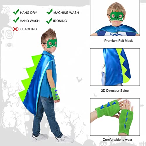 Tacobear Disfraz Dinosaurio Niño Cosplay Capa Dinosaurio con Máscara Dinosaurio Guantes Dinosaurio Capa Suave Carnaval Halloween Navidad Disfraces para Niños Niñas de 3 4 5 6 7 8 Años(Azul)