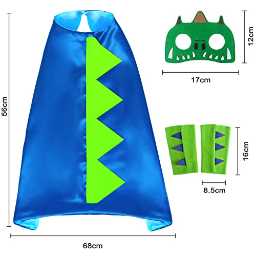 Tacobear Disfraz Dinosaurio Niño Cosplay Capa Dinosaurio con Máscara Dinosaurio Guantes Dinosaurio Capa Suave Carnaval Halloween Navidad Disfraces para Niños Niñas de 3 4 5 6 7 8 Años(Azul)