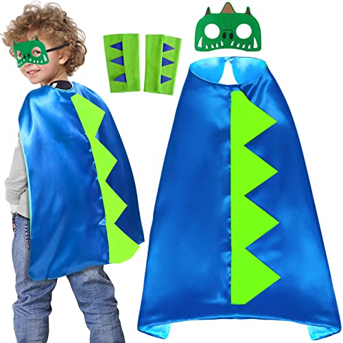 Tacobear Disfraz Dinosaurio Niño Cosplay Capa Dinosaurio con Máscara Dinosaurio Guantes Dinosaurio Capa Suave Carnaval Halloween Navidad Disfraces para Niños Niñas de 3 4 5 6 7 8 Años(Azul)