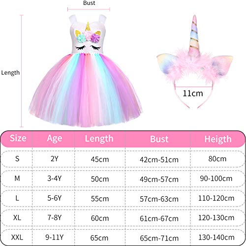 Tacobear Disfraz Unicornio Niña con Unicornio Diadema Alas Princesa Unicornio Vestido Tutu Arcoiris Unicornio para Niña 3 4 5 6 7 8 9 años Cumpleaños Carnaval Cosplay Fiesta (5-6 años)