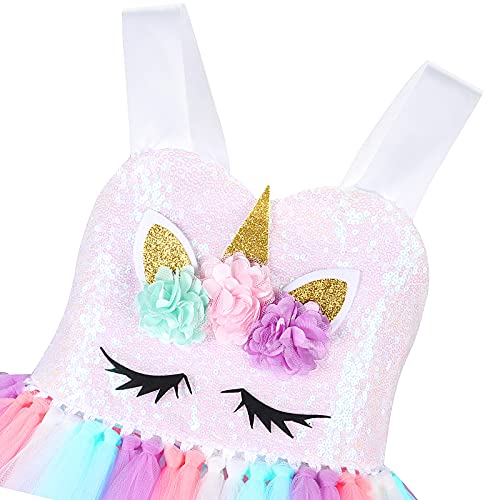 Tacobear Disfraz Unicornio Niña con Unicornio Diadema Alas Princesa Unicornio Vestido Tutu Arcoiris Unicornio para Niña 3 4 5 6 7 8 9 años Cumpleaños Carnaval Cosplay Fiesta (7-8 años)