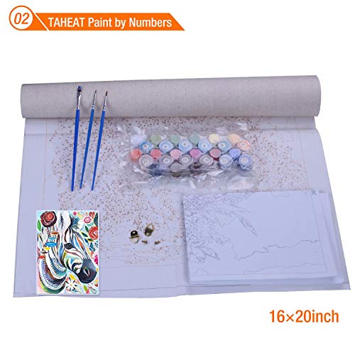 TAHEAT Kit de Pintura acrílica con números de Animales para niños Principiantes, 16 x 20 Pulgadas, patrón de Cebra Colorido, Pintura por números con 3 Pinceles, Marco de Madera