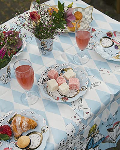 Talking Tables Azul Alicia en el país de las maravillas cubierta de papel para mesa, Mantel desechable, reciclable en casa, Suministros para Mad Hatter Tea Party, TSALICE-V2-TCOVER