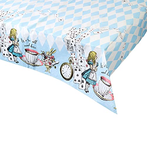 Talking Tables Azul Alicia en el país de las maravillas cubierta de papel para mesa, Mantel desechable, reciclable en casa, Suministros para Mad Hatter Tea Party, TSALICE-V2-TCOVER