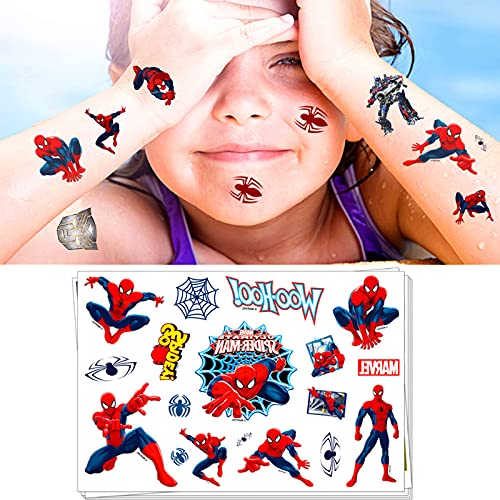 Tatuajes temporales para niños y adolescentes, 8 hojas de Spider-Man + 4 hojas de transformador falso tatuaje temporal a prueba de agua pegatina de superhéroe