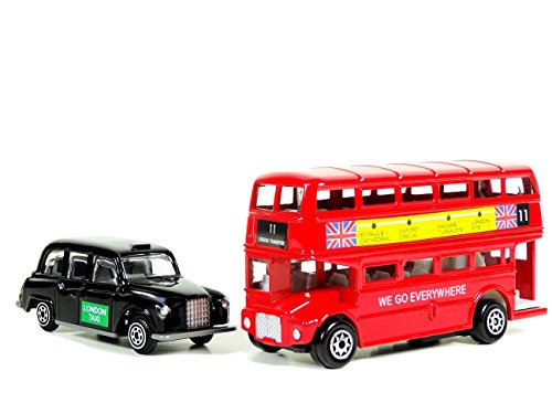 TB El Rojo de Londres Autobús de Dos Pisos y Negro Modelo Taxi Die Cast con el Movimiento de Las Ruedas (Pequeño)