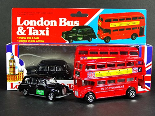 TB El Rojo de Londres Autobús de Dos Pisos y Negro Modelo Taxi Die Cast con el Movimiento de Las Ruedas (Pequeño)