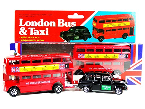 TB El Rojo de Londres Autobús de Dos Pisos y Negro Modelo Taxi Die Cast con el Movimiento de Las Ruedas (Pequeño)