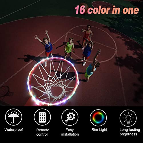 TBEONE Luces LED de aro de baloncesto, impermeable, control remoto, llanta, luz LED, 4 modos, 16 colores, cambio de color, buen regalo para niños