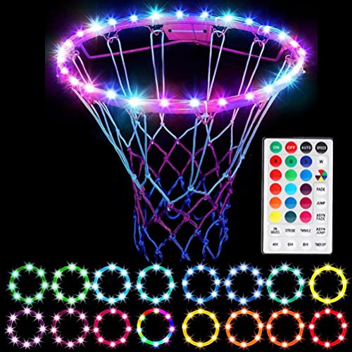 TBEONE Luces LED de aro de baloncesto, impermeable, control remoto, llanta, luz LED, 4 modos, 16 colores, cambio de color, buen regalo para niños