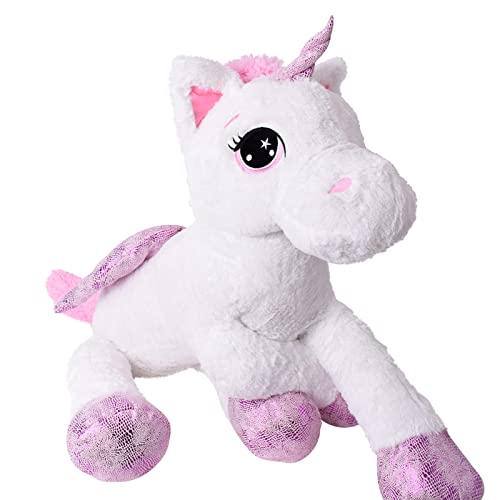 TE-Trend XXL Peluche Caballo Unicornio Unicorn Peluche Tumbado 130cm Púrpura glitzerhorn Grandes Ojos Blanco