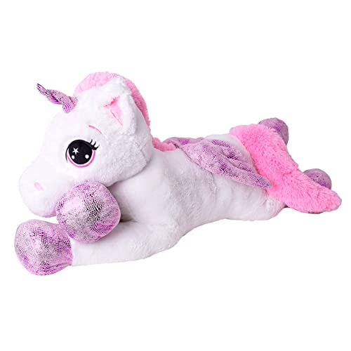 TE-Trend XXL Peluche Caballo Unicornio Unicorn Peluche Tumbado 130cm Púrpura glitzerhorn Grandes Ojos Blanco