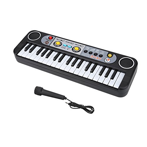 Teclado de piano de música digital de 37 teclas, instrumento musical electrónico portátil con micrófono, 24 demostraciones, 3 tipos de tono, 8 tipos de ritmo, teclado multifunción