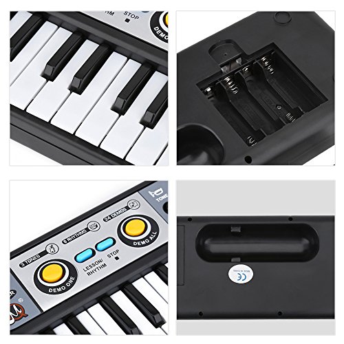 Teclado de piano de música digital de 37 teclas, instrumento musical electrónico portátil con micrófono, 24 demostraciones, 3 tipos de tono, 8 tipos de ritmo, teclado multifunción