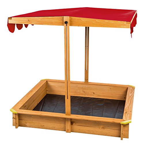 TecTake 800345 Arenero con Techo Regulable, Cajón de Arena, Patio Jardín, Juego para Niños, Madera (Rojo | No. 402221)