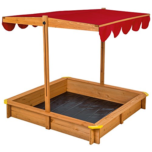 TecTake 800345 Arenero con Techo Regulable, Cajón de Arena, Patio Jardín, Juego para Niños, Madera (Rojo | No. 402221)