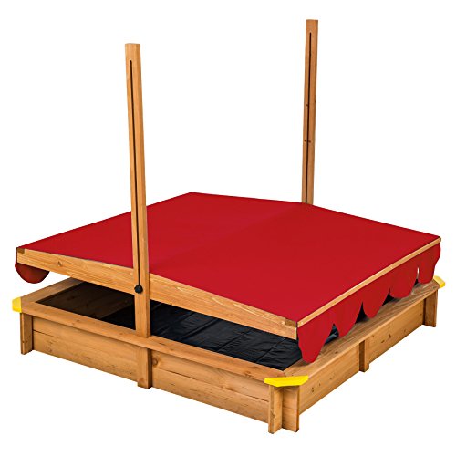 TecTake 800345 Arenero con Techo Regulable, Cajón de Arena, Patio Jardín, Juego para Niños, Madera (Rojo | No. 402221)