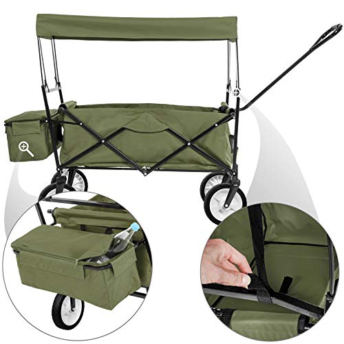 TecTake Carro de Mano Plegable con Techo carretillade Transporte para Utensilios Verde