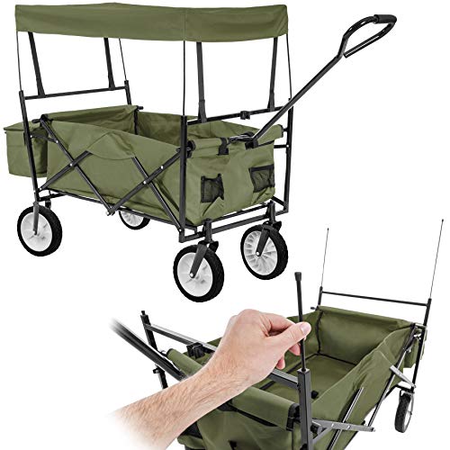 TecTake Carro de Mano Plegable con Techo carretillade Transporte para Utensilios Verde