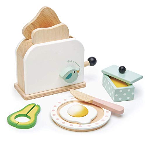 Tender Leaf Toys Juego de tostadora para desayuno, juego de comida de madera