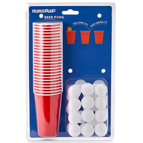 THE TWIDDLERS Juego de 50 Piezas Beer Pong para Fiesta - 25 Vasos y 25 Bolas