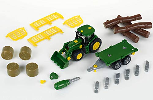 Theo Klein 3906 - John Deere Tractór Con Remolque Para Leña Y Heno