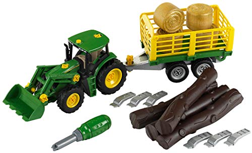 Theo Klein 3906 - John Deere Tractór Con Remolque Para Leña Y Heno