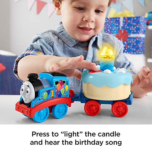 Thomas & Friends Birthday Wish Thomas, motor musical de tren de juguete con pastel de cumpleaños iluminado para niños pequeños y preescolares a partir de 12 meses