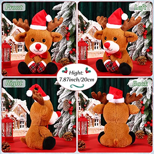 Threan Animal de Peluche Vestido Navidad Chow de Felpa Muñeco de Peluche Animal de Peluche Navidad Animal de Peluche Vacación Animal Perro Navidad con Gorro Papá Noel, 8 Pulgadas (Estilo Ciervo)