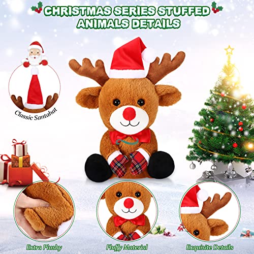 Threan Animal de Peluche Vestido Navidad Chow de Felpa Muñeco de Peluche Animal de Peluche Navidad Animal de Peluche Vacación Animal Perro Navidad con Gorro Papá Noel, 8 Pulgadas (Estilo Ciervo)