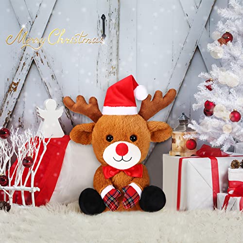 Threan Animal de Peluche Vestido Navidad Chow de Felpa Muñeco de Peluche Animal de Peluche Navidad Animal de Peluche Vacación Animal Perro Navidad con Gorro Papá Noel, 8 Pulgadas (Estilo Ciervo)