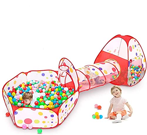 Tienda Campaña Infantil, 3 en 1 Túnel para Juegos, con Playhouse Tienda, Túnel, Pit Ball y Nylon Bolsa de Almacenamiento, Plegable Piscina de Bolas, Idea de Regalo, Fiesta de cumpleaños