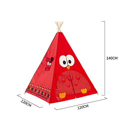 Tienda de campaña para niños con Alfombra para niños y niñas, casa de Juegos para Interiores y Exteriores, diseño de Rayas Blancas, decoración de Sala de Juegos Tipi Tepee (Rojo)