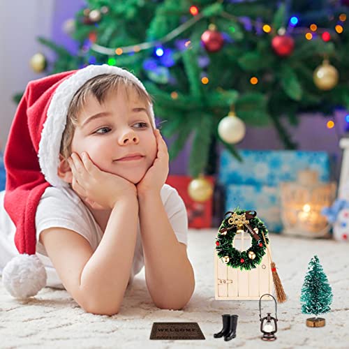 Tiny Fairy Door, juego de puertas navideñas de 12 cm con 7 piezas de accesorios navideños, idea de cuento de hadas, actividades artesanales, decoraciones navideñas de interior para la noche de elfos a